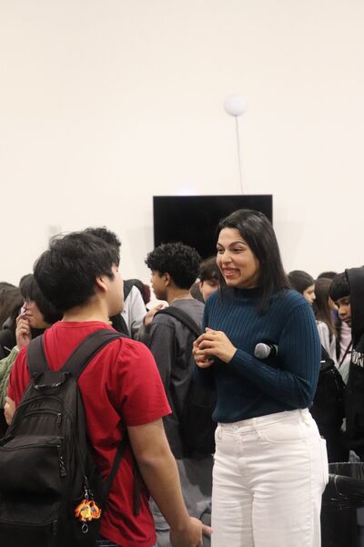 Founder engaging with students